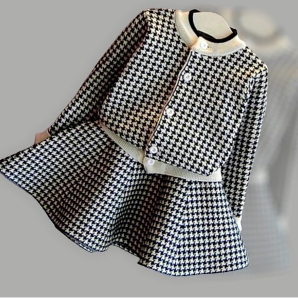 2pc black & white houndstooth skirt set main image 0